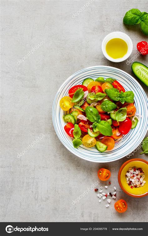 Healthy Salad Ingredients Light Background Fresh Cherry Colorful Tomatoes Cucumbers Stock Photo ...