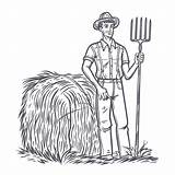 Premium Vector  A Farmer Holding pitchfork Standing coloring Pages sketch template