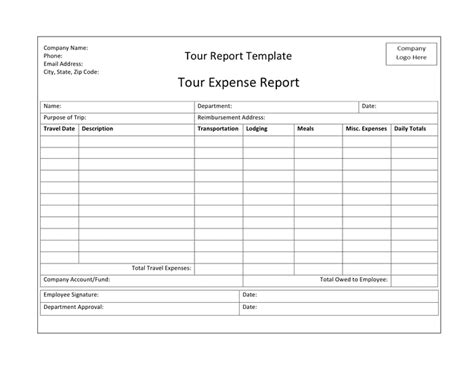 Tour report template in Word and Pdf formats