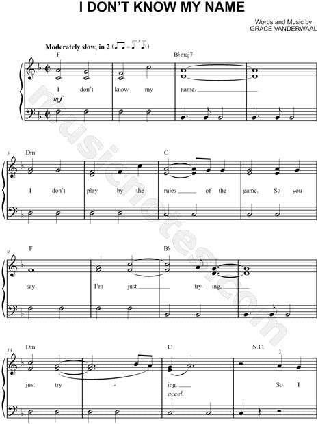 Grace VanderWaal "I Don't Know My Name" Sheet Music (Easy Piano) in F Major - Download & Print ...