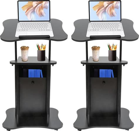 Mobile Laptop Podium, Height Adjustable Sit to Stand Desk with Tilting ...