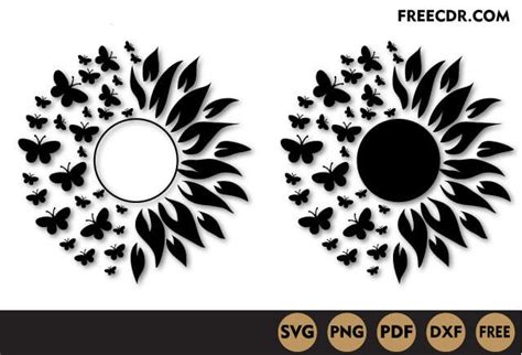 Butterfly sunflower free SVG, SVG PNG and Silhouette are available for free download for Cricut ...