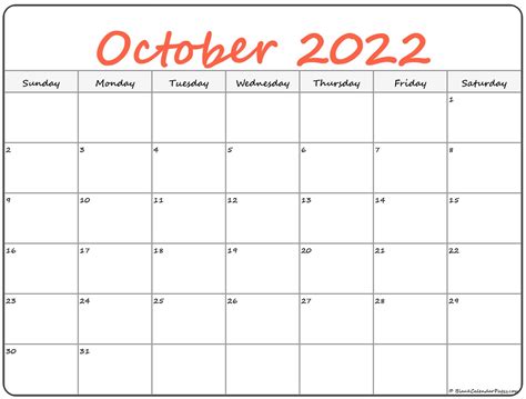 Printable October 2022 Calendar - Printable Word Searches