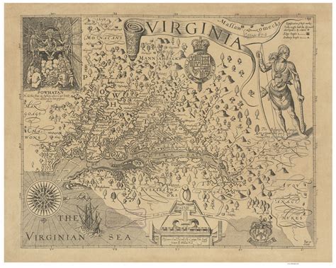 Virginia 1606 Smith - Old State Map Reprint - OLD MAPS