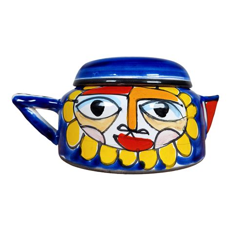 Vintage Mid Century Colorful Hand-Painted Pottery La Musa Ceramic Tea Pot, Italy | Chairish