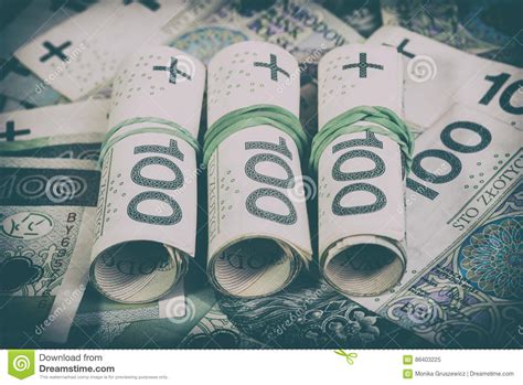 Polish Currency PLN, Money. File Roll of Banknotes of 100 PLN P Stock Image - Image of cash ...