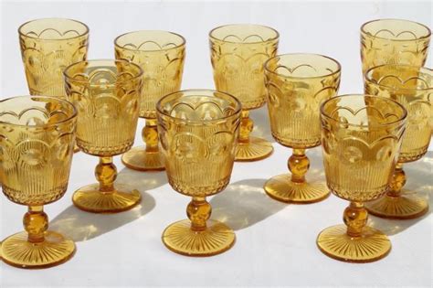 60s vintage amber glass goblets, Bartlett Collins Manhattan water / wine glasses