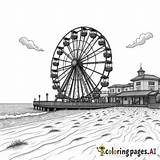 A Beach boardwalk Scene With Large Ferriswheel — AI Coloring Page  sketch template
