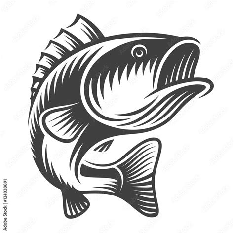 Monochrome fish bass logo on white background Stock Vector | Adobe Stock