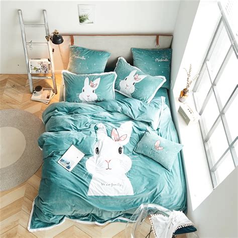 Aliexpress.com : Buy Flannel Lovely white rabbit Bedding Sets Fleece ...