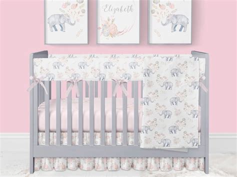 Elephant Crib Bedding Baby Girl Nursery Bedding Floral | Etsy