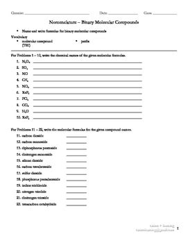 Naming Molecular Compounds Practice Worksheet Answers - art-probono