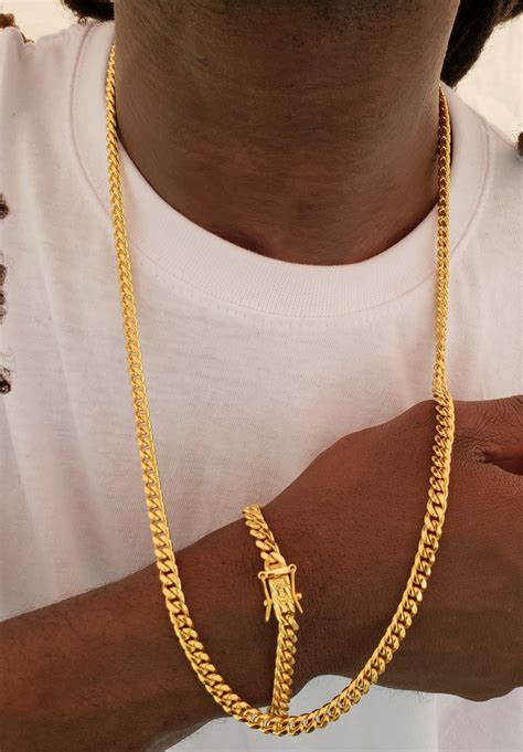 6mm 14k gold plated Miami Cuban link chain and bracelet set – Left Lane J