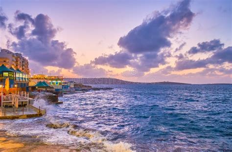 After Sunset in Bugibba Resort Stock Image - Image of embankment, cityscape: 132776453