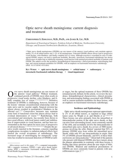 (PDF) Optic nerve sheath meningioma: Current diagnosis and treatment