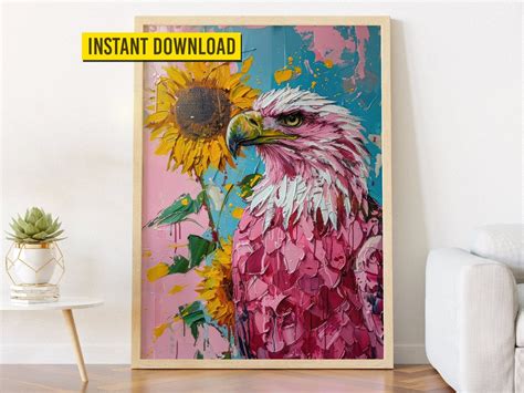 Bald Eagle and Sunflowers Digital Wall Art Design Printable Wall Art Eagle Digital Painting ...