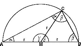 Proof that the angle of a triangle in a semicircle is 90°