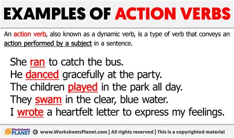 Examples of Action Verbs