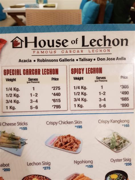 Menu at House of Lechon restaurant, Cebu City, Acacia St