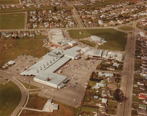 Fletcher Construction Co Ltd: 1970 Wainuiomata Mall, Lower Hutt - aerial view of completed mall ...