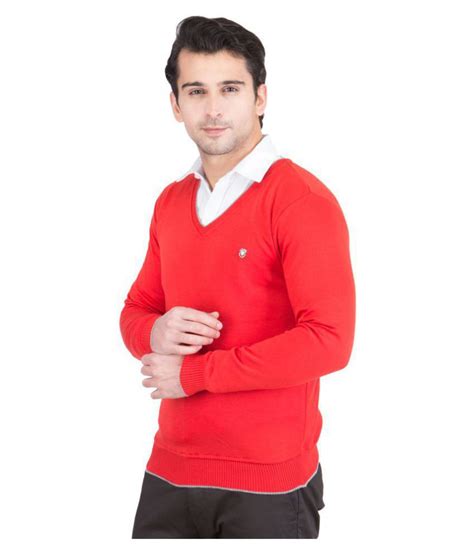 KRISTOF Red V Neck Sweater - Buy KRISTOF Red V Neck Sweater Online at ...