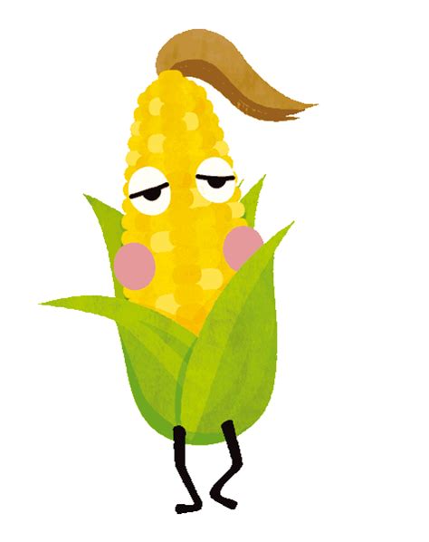 a corn on the cob with its eyes closed and one ear sticking out from ...