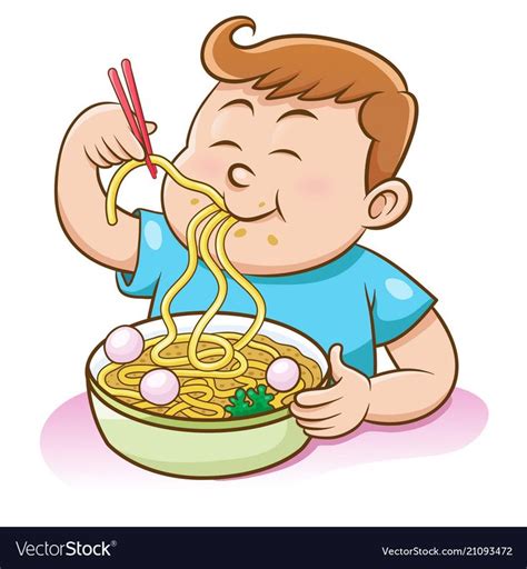 Children boy eating noodles with chopsticks vector image on VectorStock | Drawing for kids ...