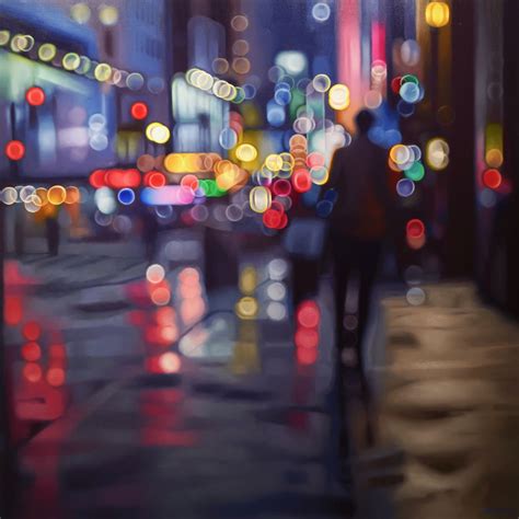 New oil paintings by Philip Barlow that look like 'bokeh' effect photographs of New York ...