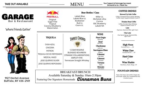 Menu | Buffalo, NY | The Garage Bar & Restaurant