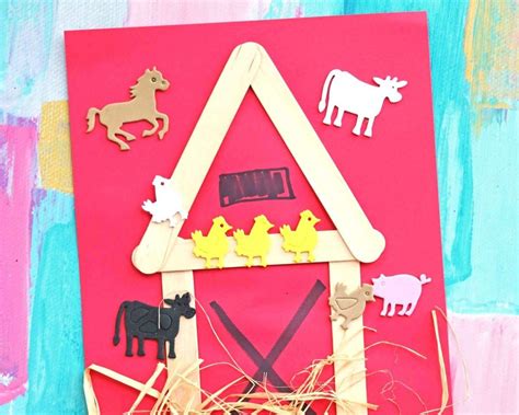 Mixed Media Popsicle Stick Barn - Old MacDonald Kid Craft | Farm theme crafts, Farm activities ...