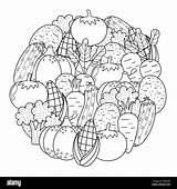 Fresh Vegetables circle Shape Pattern For coloring Book Doodle Healthy  sketch template