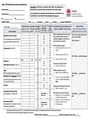 2016 Form AU NSW NSLHD Practice Nurse Catch-up Vaccination Plan Fill ...