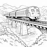 Zug Fährt über Eine Brücke Einen Fluss  Happycoloringnet sketch template