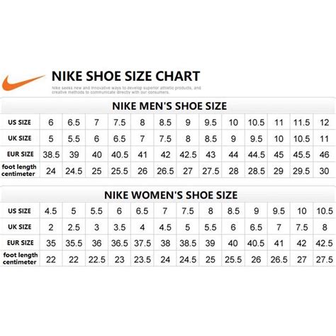 Nike Printable Shoe Size Chart