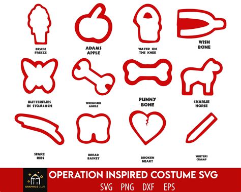 Printable Operation Game Pieces Template For Costume