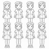 5 Different Kids In Uniform Coloring Pages With Poses Outline  sketch template