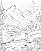 Coloring Page Of River In Monochrome  Premium AI Generated Image sketch template