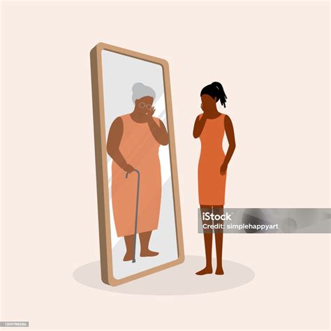 Young Sad Black Woman Looking At The Mirror In Fear Of Herself Getting ...