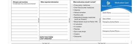 Printable Medication List For Wallet PDF Form - FormsPal