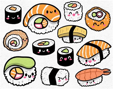 Kawaii Sushi Doodles / Digital Clip Art Graphics / SVG, PNG, EPS / for ...