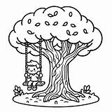 Boy On Swing Tree 🌳🎉 Coloring Page sketch template