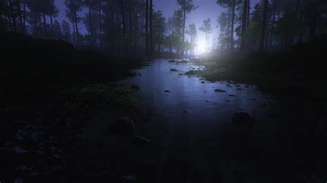 🔥 Download Eerie Moon Shining Forest River 4k Ultra HD Desktop ...