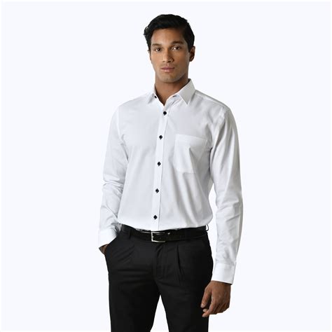 White Pinpoint Oxford Black Button Shirt – Long Sleeved - Bluefort