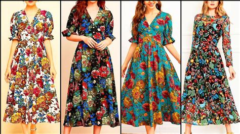 Top Class Trendy Stylish Floral Print Midi Dresses For Girls/Formal Party Wear&Club dresses For ...