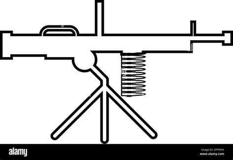 Machine-gun weapon contour outline line icon black color vector illustration image thin flat ...