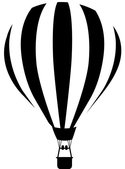 a black and white hot air balloon flying in the sky with two people inside it