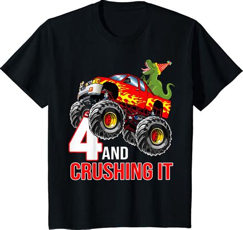 Youth Boys 4th Birthday Monster Truck Birthday 4 year Old Car T-Shirt ...