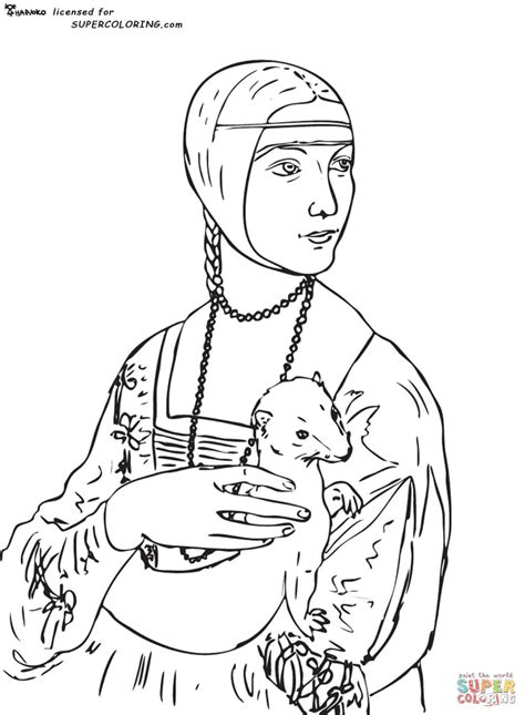 Lady with an Ermine by Leonardo da Vinci coloring page | Free Printable ...