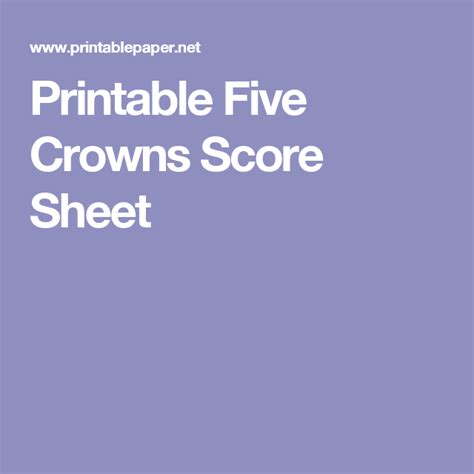 Printable Five Crowns Score Sheet | Crown printable, Printables, Scores