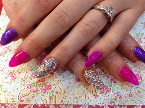 Acrylic nails with pink n purple gelish gel polish glitter… | Flickr